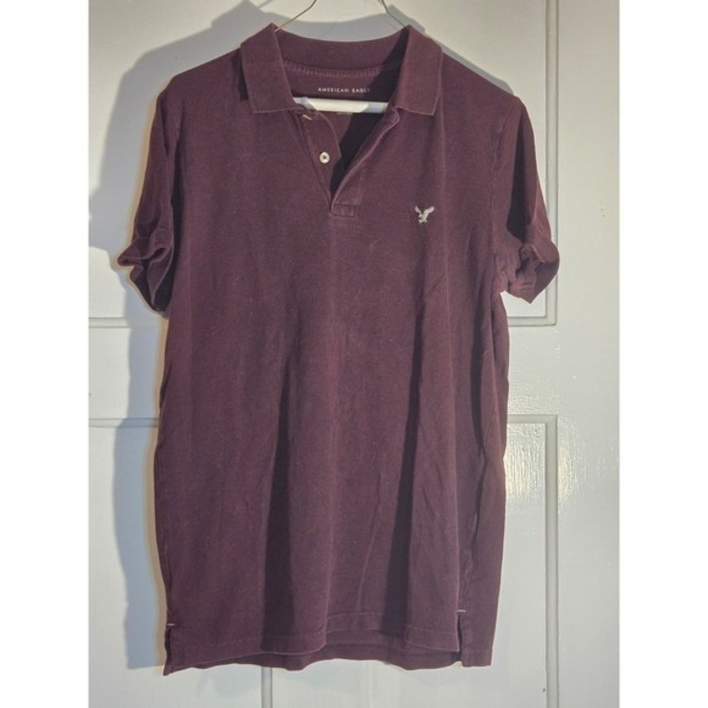 American Eagle Mens Classic Fit Polo Shirt Burgundy Maroon Short Sleeve Medium